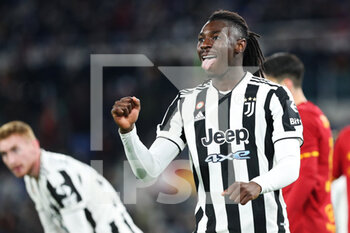 2022-01-09 - Moise Kean of Juventus reacts during the Italian championship Serie A football match between AS Roma and Juventus FC on January 9, 2022 at Stadio Olimpico in Rome, Italy - AS ROMA VS JUVENTUS FC - ITALIAN SERIE A - SOCCER