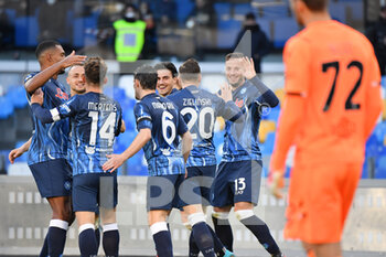 2022-01-23 - Napoli's defender Amir Rrahmani celebrates with teammates after scoring the 3-1 goal  - SSC NAPOLI VS US SALERNITANA - ITALIAN SERIE A - SOCCER
