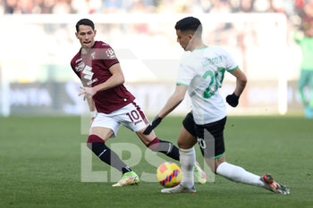 2022-01-23 - Abderrahman Harroui (U.S. Sassuolo) is challenged by Sasa Lukic (Torino FC) - TORINO FC VS US SASSUOLO - ITALIAN SERIE A - SOCCER