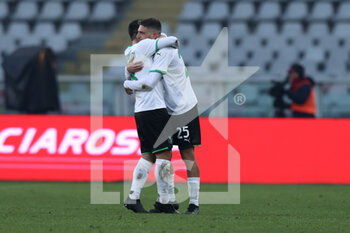 2022-01-23 - Giacomo Raspadori (U.S. Sassuolo) celebrates with Domenico Berardi (U.S. Sassuolo) after scoring the equaliser  - TORINO FC VS US SASSUOLO - ITALIAN SERIE A - SOCCER