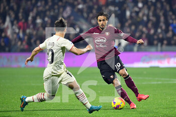 2022-02-19 - Salernitana's defender Luca Ranieri in action against Milan's midfielder Brahim Diaz  - US SALERNITANA VS AC MILAN - ITALIAN SERIE A - SOCCER