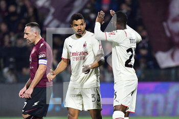 2022-02-19 - Milan's forward Junior Messias celebrates with Milan's defender Fikayo Tomori after scoring the 0-1 goal - US SALERNITANA VS AC MILAN - ITALIAN SERIE A - SOCCER