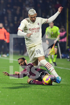 2022-02-19 - Milan's defender Theo Hernandez in action against Salernitana's midfielder Grigoris Kastanos  - US SALERNITANA VS AC MILAN - ITALIAN SERIE A - SOCCER