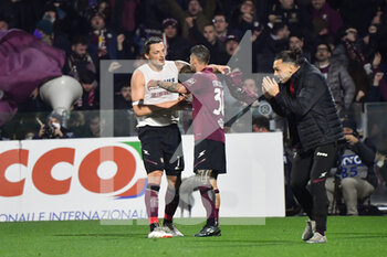 2022-02-19 - Salernitana's forward Milan Djuric celebrates with Salernitana's midfielder Pasquale Mazzocchi after scoring the 2-1 goal - US SALERNITANA VS AC MILAN - ITALIAN SERIE A - SOCCER