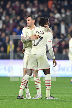 2022-02-19 - Milan's midfielder Romagnoli celebrates with Milan's forward Rafael Leao after scoring the 2-2 goal - US SALERNITANA VS AC MILAN - ITALIAN SERIE A - SOCCER