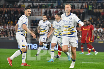 2022-02-19 - Antonin Barak (Hellas Verona FC) celebrates after scoring the goal 0-1 during the  Italian Football Championship League A 2021/2022 match between AS Roma vs Hellas Verona FC at the Olimpic Stadium in Rome  on 19 February 2021. - AS ROMA VS HELLAS VERONA FC - ITALIAN SERIE A - SOCCER