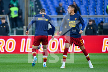 2022-03-05 - the AS Roma players are on the pitch with a jersey in favor of the Ukrainian children during the  Italian Football Championship League A 2021/2022 match between AS Roma vs Atalanta BC at the Olimpic Stadium in Rome  on 05 March 2022. - AS ROMA VS ATALANTA BC - ITALIAN SERIE A - SOCCER
