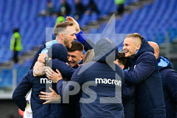 2022-04-02 - Manuel Lazzari (SS Lazio) celebrates after scoring the goal 1-0 during the Italian Football Championship League A 2021/2022 match between SS Lazio vs US Sassuolo at the Olimpic Stadium in Rome on 02 April 2022. - SS LAZIO VS US SASSUOLO - ITALIAN SERIE A - SOCCER