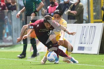 2022-04-24 - Simone Verdi (US Salernitana 1919) and Youssef Maleh ( ACF Fiorentina) in tackle during the Serie A 2021/22 match between US Salernitana 1919 and AC Fiorentina at Arechi Stadium - US SALERNITANA VS ACF FIORENTINA - ITALIAN SERIE A - SOCCER