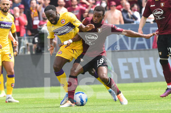 2022-04-24 - Lassana Coulibaly (US Salernitana 1919) and Jonathan IKONE  in action during the Serie A 2021/22 match between US Salernitana 1919 and AC Fiorentina at Arechi Stadium - US SALERNITANA VS ACF FIORENTINA - ITALIAN SERIE A - SOCCER