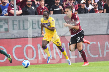 2022-04-24 - Lassana Coulibaly (US Salernitana 1919) and Cristian Kouamé in action during the Serie A 2021/22 match between US Salernitana 1919 and AC Fiorentina at Arechi Stadium - US SALERNITANA VS ACF FIORENTINA - ITALIAN SERIE A - SOCCER