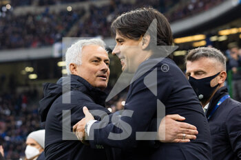 2022-04-23 - Jose Mourinho and Simone Inzaghi together before the Serie A match between Milan and Roma at Meazza Stadium on April 23, 2022 in Milan, Italy. - INTER - FC INTERNAZIONALE VS AS ROMA - ITALIAN SERIE A - SOCCER