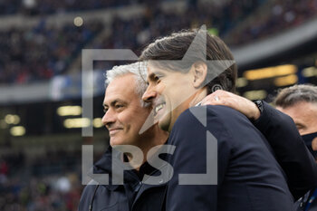 2022-04-23 - Jose Mourinho and Simone Inzaghi together before the Serie A match between Milan and Roma at Meazza Stadium on April 23, 2022 in Milan, Italy. - INTER - FC INTERNAZIONALE VS AS ROMA - ITALIAN SERIE A - SOCCER