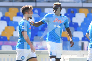2022-04-30 - Victor Osimhen (SSC Napoli) and Dries Mertens (SSC Napoli)  rejoice after the goal during the Serie A 2021/22 match between SSC. Napoli and US Sassuolo Calcio at Diego Armando Maradona Stadium - SSC NAPOLI VS US SASSUOLO - ITALIAN SERIE A - SOCCER
