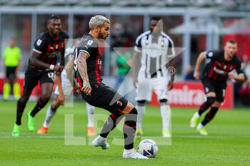 2022-08-13 - Theo Hernandez of AC Milan kicking a penalty during the Serie A 2022/23 football match between AC Milan and Udinese Calcio at Giuseppe Meazza Stadium, Milan, Italy on August 13, 2022 - AC MILAN VS UDINESE CALCIO - ITALIAN SERIE A - SOCCER