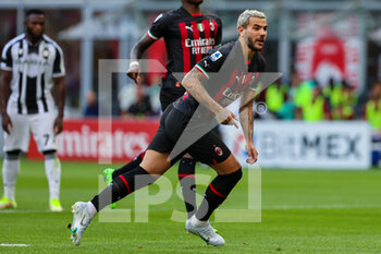 2022-08-13 - Theo Hernandez of AC Milan celebrates after scoring a goal  during the Serie A 2022/23 football match between AC Milan and Udinese Calcio at Giuseppe Meazza Stadium, Milan, Italy on August 13, 2022 - AC MILAN VS UDINESE CALCIO - ITALIAN SERIE A - SOCCER