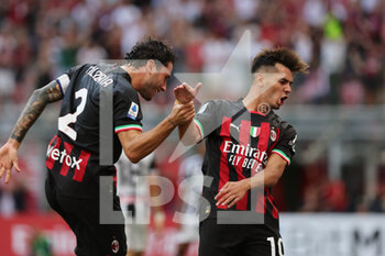 2022-08-13 - Brahim Diaz of AC Milan and Davide Calabria of AC Milan celebrate during the Serie A 2022/23 football match between AC Milan and Udinese Calcio at Giuseppe Meazza Stadium, Milan, Italy on August 13, 2022 - AC MILAN VS UDINESE CALCIO - ITALIAN SERIE A - SOCCER