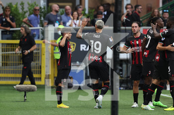 2022-08-13 - Brahim Diaz of AC Milan celebrates with his team mates after scoring a goal during the Serie A 2022/23 football match between AC Milan and Udinese Calcio at Giuseppe Meazza Stadium, Milan, Italy on August 13, 2022 - AC MILAN VS UDINESE CALCIO - ITALIAN SERIE A - SOCCER