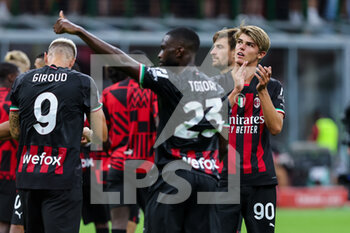 2022-08-13 - Charles De Ketelaere of AC Milan celebrates the victory at the end of the match during the Serie A 2022/23 football match between AC Milan and Udinese Calcio at Giuseppe Meazza Stadium, Milan, Italy on August 13, 2022 - AC MILAN VS UDINESE CALCIO - ITALIAN SERIE A - SOCCER