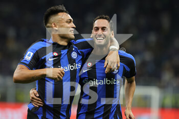 2022-08-20 - Hakan Calhanoglu of FC Internazionale celebrates after scoring a goal with Lautaro Martinez of FC Internazionale during the Serie A 2022/23 football match between FC Internazionale and Spezia Calcio at Giuseppe Meazza Stadium, Milan, Italy on August 20, 2022 - INTER - FC INTERNAZIONALE VS SPEZIA CALCIO - ITALIAN SERIE A - SOCCER