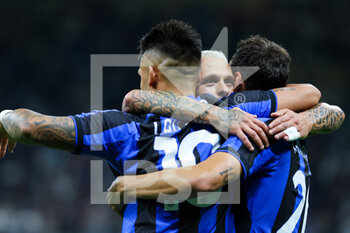2022-08-20 - Federico Dimarco of FC Internazionale celebrates during the Serie A 2022/23 football match between FC Internazionale and Spezia Calcio at Giuseppe Meazza Stadium, Milan, Italy on August 20, 2022 - INTER - FC INTERNAZIONALE VS SPEZIA CALCIO - ITALIAN SERIE A - SOCCER