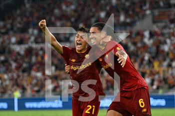 2022-08-22 - Paulo Dybala (AS Roma) Chris Smalling (AS Roma) celebration after the goal 1-0 during the Italian Football Championship League A 2022/2023 match between AS Roma vs US Cremonese at the Olimpic Stadium in Rome  on 22 August 2022. - AS ROMA VS US CREMONESE - ITALIAN SERIE A - SOCCER