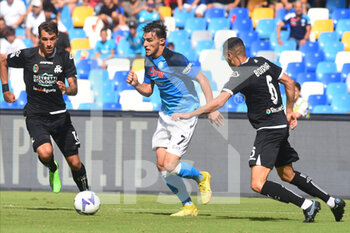 2022-09-10 - Eljif Elmas of SSC Napoli and Emil Holm of Spezia Calcio  competes for the ball with  during the Serie A match between SSC Napoli and Spezia Calcio at Diego Armando Maradona Stadium ( Photo Agostino Gemito) - SSC NAPOLI VS SPEZIA CALCIO - ITALIAN SERIE A - SOCCER