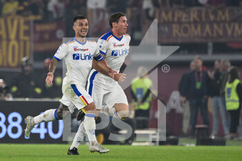 2022-10-09 - Gabriel Strefezza (US Lecce) celebrates after scoring the goal 1-1 during the Italian Football Championship League A 2022/2023 match between AS Roma vs US Lecce at the Olimpic Stadium in Rome  on 09 October 2022. - AS ROMA VS US LECCE - ITALIAN SERIE A - SOCCER
