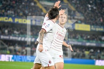 2022-10-16 - Milan's Sandro Tonali celebrates after scoring a goal with Milan's Tommaso Pobega - HELLAS VERONA FC VS AC MILAN - ITALIAN SERIE A - SOCCER