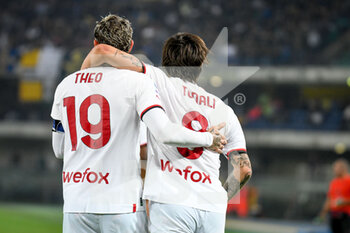 2022-10-16 - Milan's Theo Hernandez and Milan's Sandro Tonali celebrates after scoring a goal - HELLAS VERONA FC VS AC MILAN - ITALIAN SERIE A - SOCCER