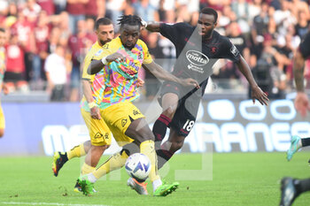 2022-10-22 - M'Bala Nzola of Spezia Calcio  and Lassana Coulibaly of US Salernitana competes for the ball with  during the Serie A match between US Salernitana 1919 and Spezia Calcio  at Stadio Arechi   - US SALERNITANA VS SPEZIA CALCIO - ITALIAN SERIE A - SOCCER