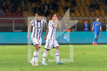 2022-10-29 - Nicolò Fagioli (Juventus) celebrates after scoring a goal with Luiz da Silva Danilo (Juventus) - US LECCE VS JUVENTUS FC - ITALIAN SERIE A - SOCCER