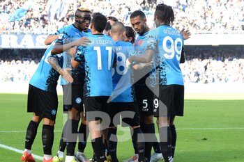2022-10-29 - Victor Osimhen of SSC Napoli  celebrates after scoring goal   during the Serie A match between SSC Napoli and Sassuolo Calcio at Diego Armando Maradona Stadium  - SSC NAPOLI VS US SASSUOLO - ITALIAN SERIE A - SOCCER