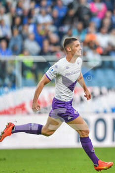 2022-11-06 - Nikola Milenkovic (Fiorentina) celebrates after scoring a goal 0 - 2 - UC SAMPDORIA VS ACF FIORENTINA - ITALIAN SERIE A - SOCCER