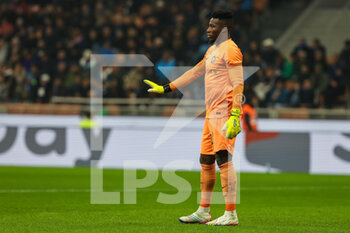 2022-11-09 - Andre Onana of FC Internazionale gestures during Serie A 2022/23 football match between FC Internazionale and Bologna FC at Giuseppe Meazza Stadium, Milan, Italy on November 09, 2022 - INTER - FC INTERNAZIONALE VS BOLOGNA FC - ITALIAN SERIE A - SOCCER