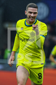 2022-11-09 - Robin Gosens of FC Internazionale celebrates after scoring a goal during Serie A 2022/23 football match between FC Internazionale and Bologna FC at Giuseppe Meazza Stadium, Milan, Italy on November 09, 2022 - INTER - FC INTERNAZIONALE VS BOLOGNA FC - ITALIAN SERIE A - SOCCER
