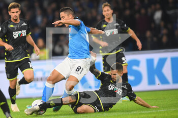 2022-11-08 - Giacomo Raspadori of SSC Napoli  and Ardian Ismajli of Empoli Football Club competes for the ball with during the Serie A match between SSC Napoli v Empoli Football Club at  Diego Armando Maradona Stadium - SSC NAPOLI VS EMPOLI FC - ITALIAN SERIE A - SOCCER