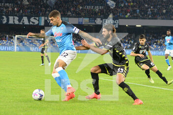 2022-11-08 - Giovanni Di Lorenzo of SSC Napoli  and Sebastiano Luperto of Empoli Football Club competes for the ball with during the Serie A match between SSC Napoli v Empoli Football Club at  Diego Armando Maradona Stadium - SSC NAPOLI VS EMPOLI FC - ITALIAN SERIE A - SOCCER