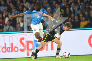 2022-11-08 - Nicolas Haas of Empoli Football Club and Tanguy Ndombele' of SSC Napoli  competes for the ball with during the Serie A match between SSC Napoli v Empoli Football Club at  Diego Armando Maradona Stadium - SSC NAPOLI VS EMPOLI FC - ITALIAN SERIE A - SOCCER