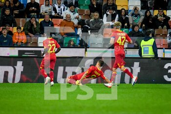 2022-11-04 - Lecce's Lorenzo Colombo celebrates after scoring a goal - UDINESE CALCIO VS US LECCE - ITALIAN SERIE A - SOCCER