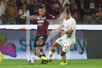 2022-08-14 - Rick Karsdorp ( AS. Roma) and Pasquale Mazzocchi( US. Salernitana 1919) in action during the Serie A 2022/23 match between US Salernitana1919 and AS Roma  Arechi  Stadium - US SALERNITANA VS AS ROMA - ITALIAN SERIE A - SOCCER