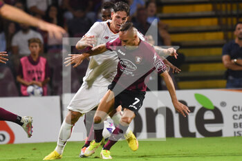 2022-08-14 - Franck Ribéry ( US. Salernitana 1919) and Nicolò Zaniolo ( AS. Roma) competes for the ball with during the Serie A 2022/23 match between US Salernitana1919 and AS Roma  Arechi  Stadium - US SALERNITANA VS AS ROMA - ITALIAN SERIE A - SOCCER