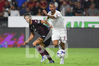 14/08/2022 - Roger Ibañez ( AS. Roma) and Antonio Candreva ( US. Salernitana 1919) competes for the ball with during the Serie A 2022/23 match between US Salernitana1919 and AS Roma  Arechi  Stadium - US SALERNITANA VS AS ROMA - SERIE A - CALCIO