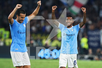 2022-08-26 - Marcos Antonio (R) and Pedro Rodriguez (L) of Lazio celebrate the victory at the end of the Italian championship Serie A football match between SS Lazio and FC Internazionale on August 26, 2022 at Stadio Olimpico in Rome, Italy - FOOTBALL - ITALIAN CHAMP - LAZIO V INTERNAZIONALE - ITALIAN SERIE A - SOCCER