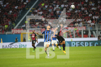 2022-09-03 - Marcelo Brozovic of Fc Inter and Brahim Diaz of Ac Milan during the Italian Serie A tootball match between Ac Milan and Fc Inter on 03 of September 2022 at Giuseppe Meazza _ San Siro Siro stadium in Milan, Italy. Photo Nderim Kaceli - AC MILAN VS INTER - FC INTERNAZIONALE - ITALIAN SERIE A - SOCCER