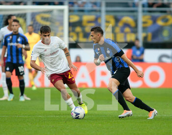 2022-10-01 - Kristian Asllani of Fc Inter and Paulo Dybala of As Roma during the Italian Serie A, Football match between Fc Inter and As Roma on October 1, 2022 at San Siro Stadium, Milan, Italy. Photo Nderim Kaceli - INTER - FC INTERNAZIONALE VS AS ROMA - ITALIAN SERIE A - SOCCER