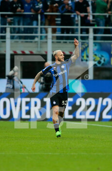 2022-10-01 - Federico Di Marco of Fc Inter celebrating after a goal during the Italian Serie A, Football match between Fc Inter and As Roma on October 1, 2022 at San Siro Stadium, Milan, Italy. Photo Nderim Kaceli - INTER - FC INTERNAZIONALE VS AS ROMA - ITALIAN SERIE A - SOCCER