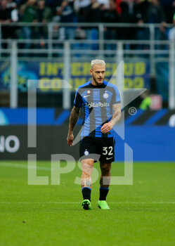 2022-10-01 - Federico Di Marco of Fc Inter celebrating after a goal during the Italian Serie A, Football match between Fc Inter and As Roma on October 1, 2022 at San Siro Stadium, Milan, Italy. Photo Nderim Kaceli - INTER - FC INTERNAZIONALE VS AS ROMA - ITALIAN SERIE A - SOCCER