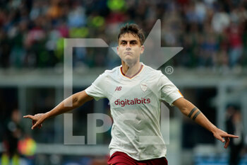 2022-10-01 - Paulo Dybala of As Roma celebrating after a goal during the Italian Serie A, Football match between Fc Inter and As Roma on October 1, 2022 at San Siro Stadium, Milan, Italy. Photo Nderim Kaceli - INTER - FC INTERNAZIONALE VS AS ROMA - ITALIAN SERIE A - SOCCER