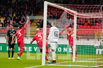 2022-10-09 - Pablo Marí (#3 AC Monza) score goal during the Italian championship Serie A football match between AC Monza and Spezia Calcio on October 9, 2022 at U-Power Stadium in Monza, Italy - FOOTBALL - ITALIAN CHAMP - MONZA V SPEZIA - ITALIAN SERIE A - SOCCER